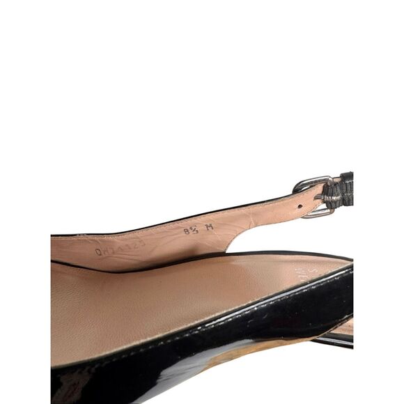 Stuart Weitzman black patent leather peep toe sling back wedges size 8.5 - Picture 5 of 14